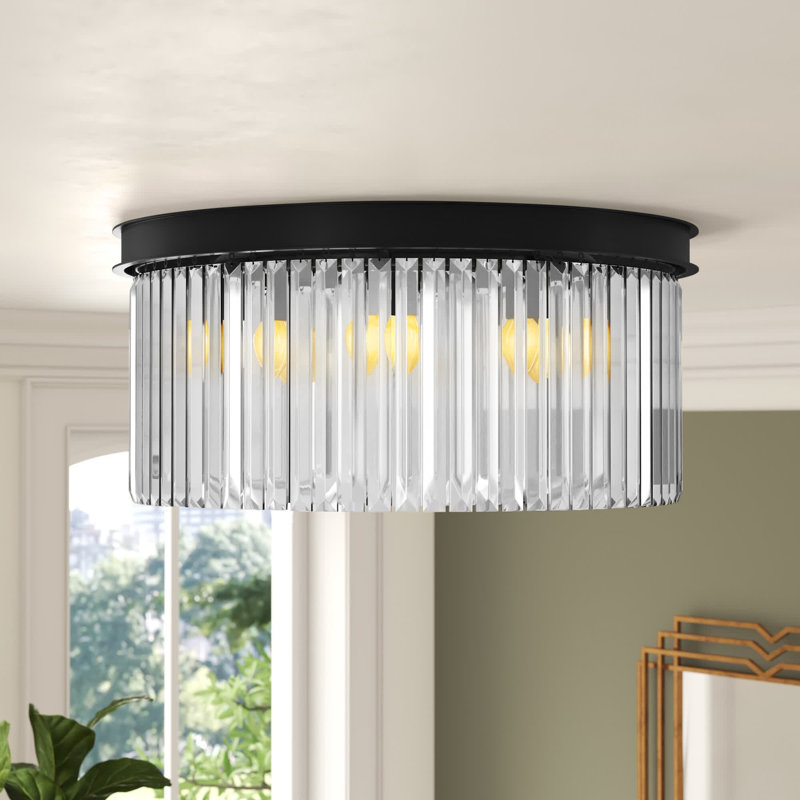 Yazmin Crystal Flush Mount, Clear, Matte Black