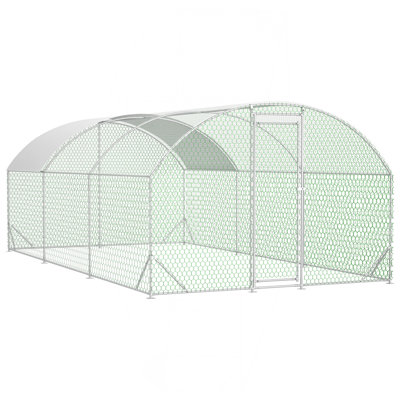 Grande cage à poules en métal avec couvercle imperméable et anti-UV, cage de clôture en forme de dôme pour l'extérieur et la ferme, tube de 1 po de diamètre, 9,84 pi x 19,68 pi x 6,56 pi