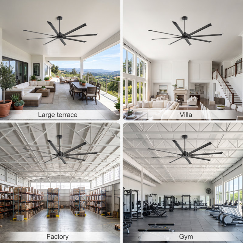 100" Industrial HVLS Ceiling Fan Without Light, Commercial Extra Large Ceiling Fan with Remote Control, Reversible DC Motor, Aluminum Blades for Warehouse Garage Patio Gym