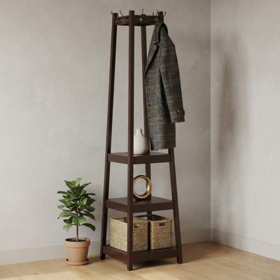 Coat Rack w/ 3-Tier Storage Shelves