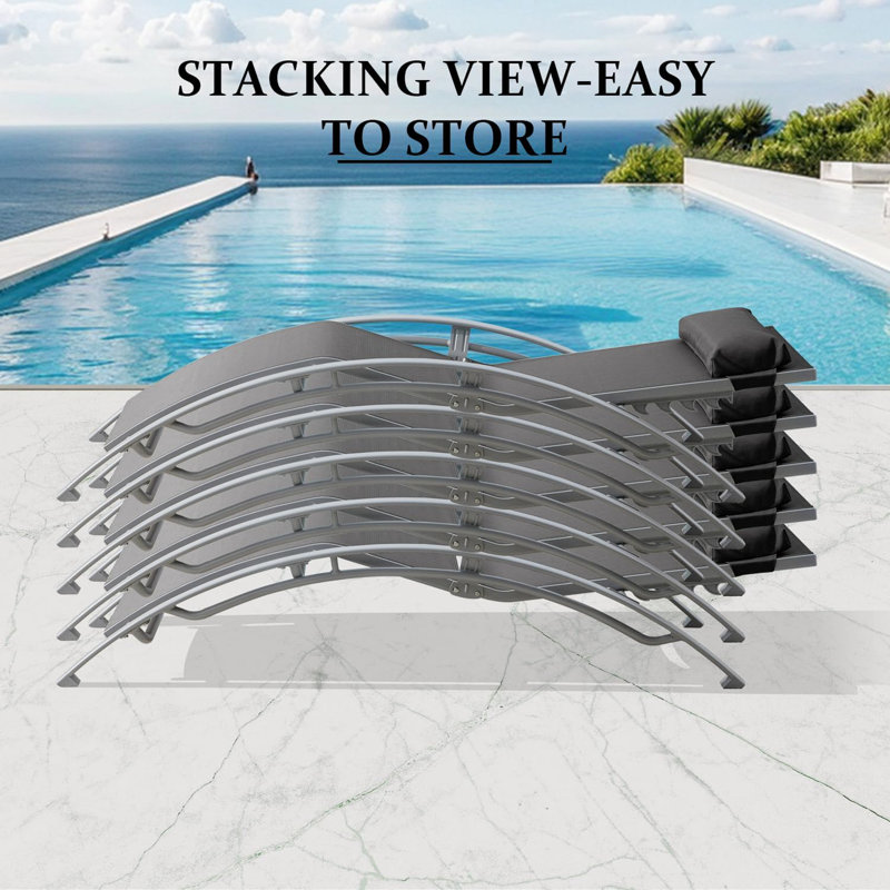 Ensemble de 3 chaises longues pour piscine (2 chaises longues + 1 table), Gris foncé