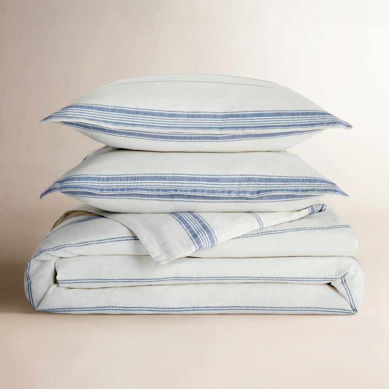 Brooke Duvet Cover, Queen Duvet Cover, White/Blue Striped
