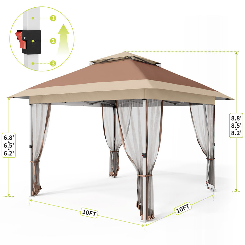 10X10 ft Instant Pop-Up Gazebo - Modern Waterproof Canopy Tent with Mosquito Netting & Sidewalls, Tan