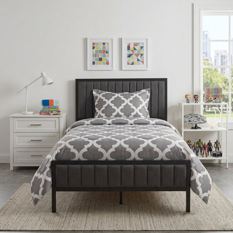 Ensemble d'édredon réversible Corona, Édredon simple + 1 Taie décorative, gris