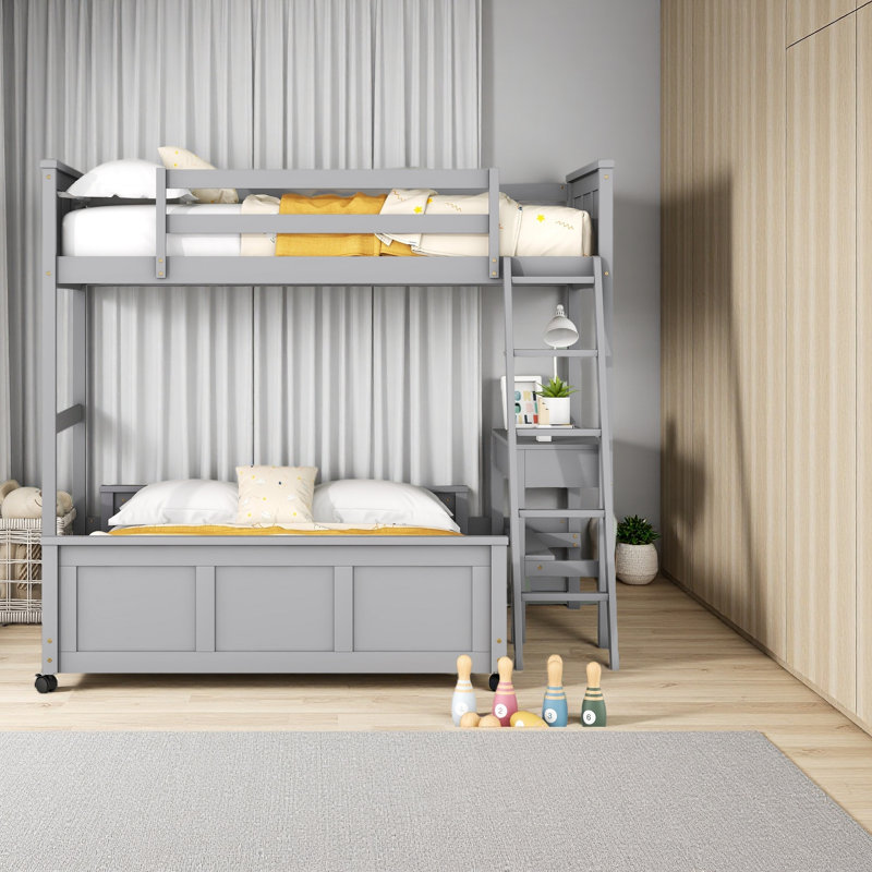 Lit superposé avec bureau, Gris, Jumeaux sur complet