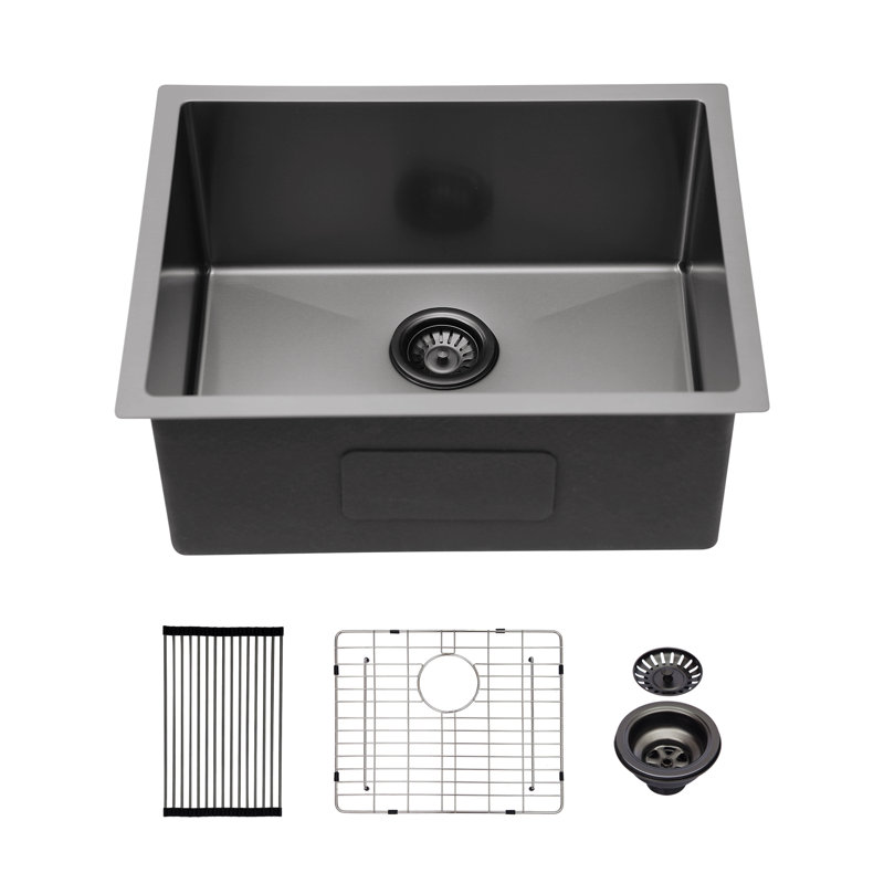 Gunmetal Black Kitchen Sink - Undermount Singel Bowl Kitchen Basin 16 Gauge Stainless Steel With 10 Inch Deep
