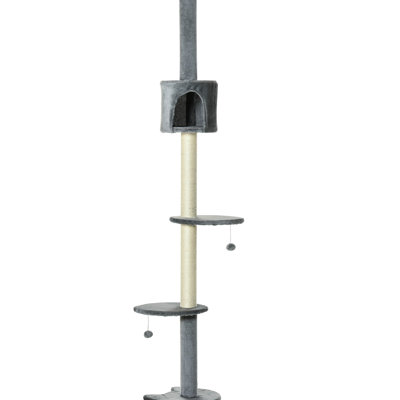 Centre d'activités 85,5 po pour chat à hauteur réglable avec poteau à griffes et boules suspendues. Doux et confortable. Gris. Arbre d'escalade de 10 lb solide et confortable. Petit