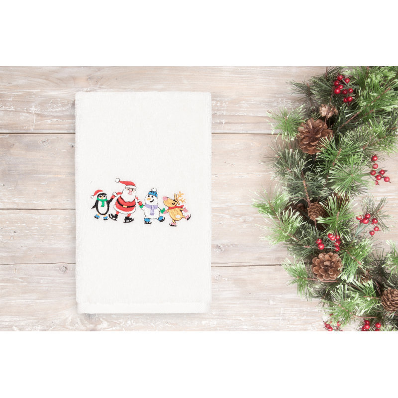 Débarbouillette de Noël brodée festive de Noël 100% coton turc, Blanc