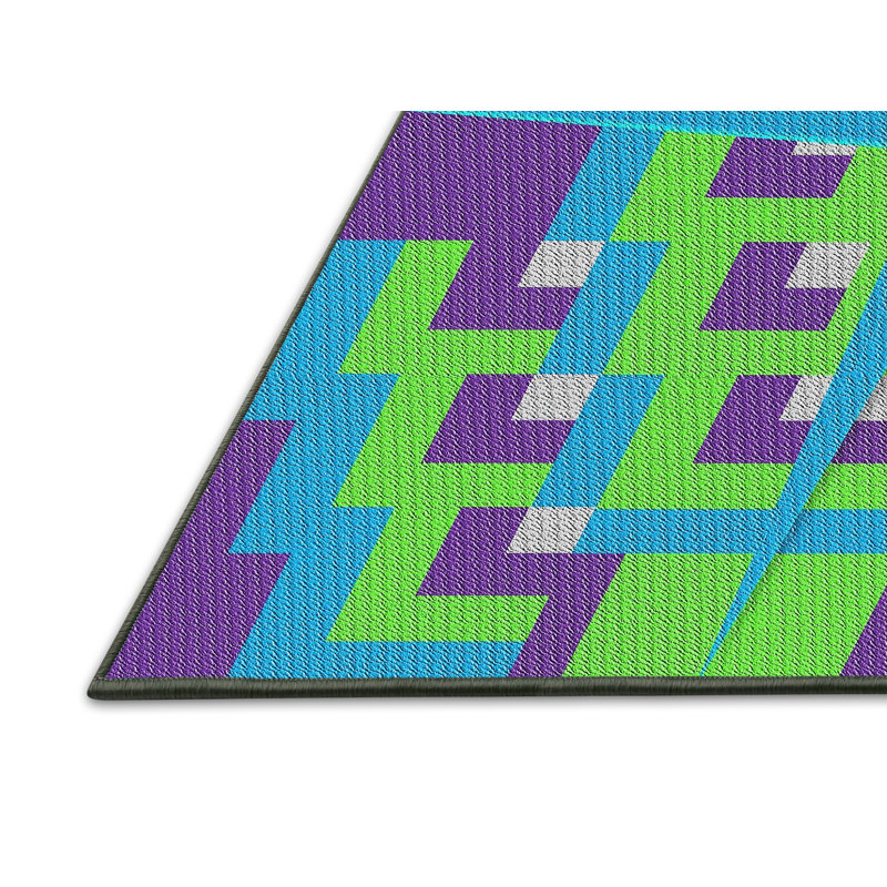 Bleu géométrique/bleu/Tapis décoratif pourpre, Rectangle 7 pi x 10 pi