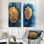 Doré, bleu, turquoise, bois, tranche, rêverie I - paysages, impressions sur toile, collection 2 panneaux