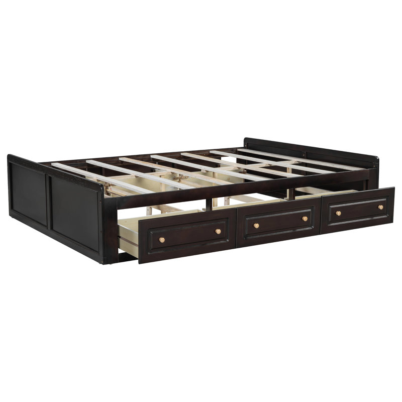 Structure de lit plateforme en bois avec 6 tiroirs, Espresso