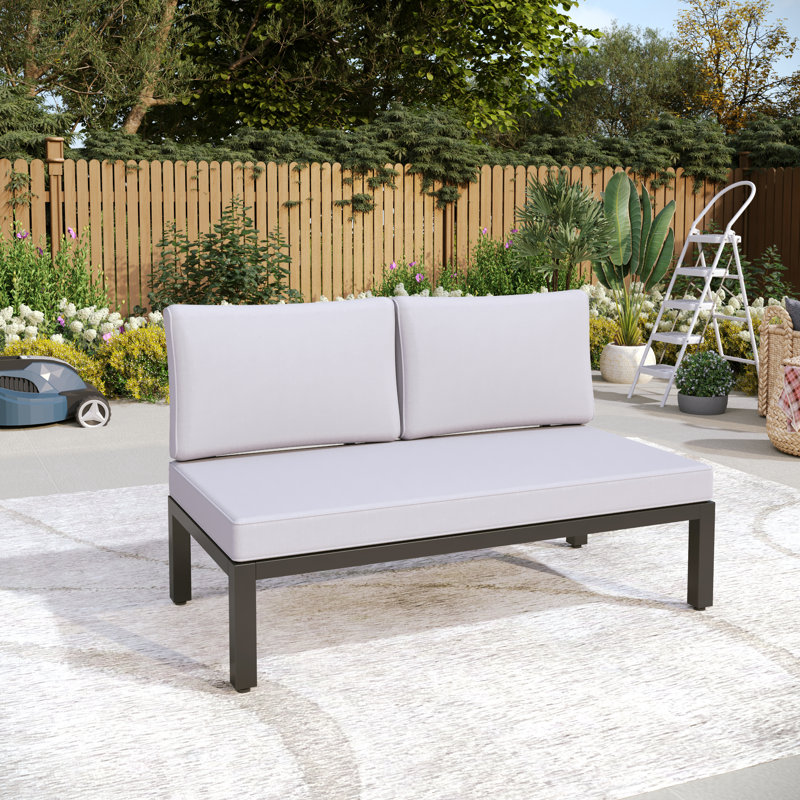 66cm Wide Straight Powder Coated Steel Patio Sofa with Cushions