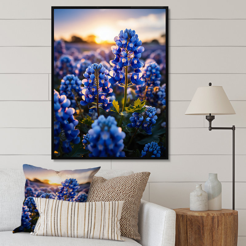 Bluebonnets Flower Blissful II - impression, Cadre flottant noir, H 20 po x l 12 po x P 1 po