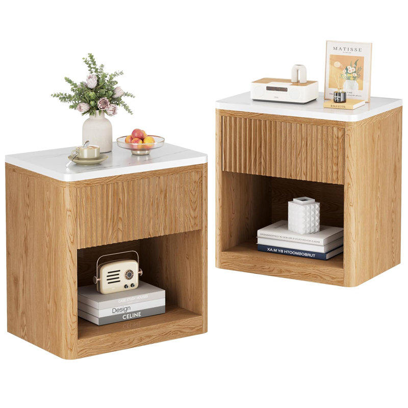 22.44'' Fluted Nightstand with 1-Drawer and Open Cubby (Set of 2)