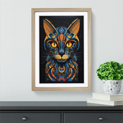 XYZ-FRM-V1223-618 Egyptian Cat Neo-Plasticism - Single Picture Frame Print on Wood