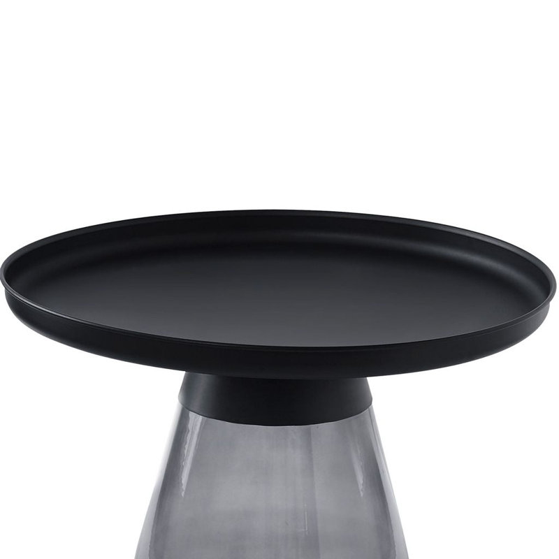 Table d'appoint ronde 24 po Aeryn avec plateau en titane noir mat et base en verre gris fumé, H 17 po x l 24 po x L 24 po