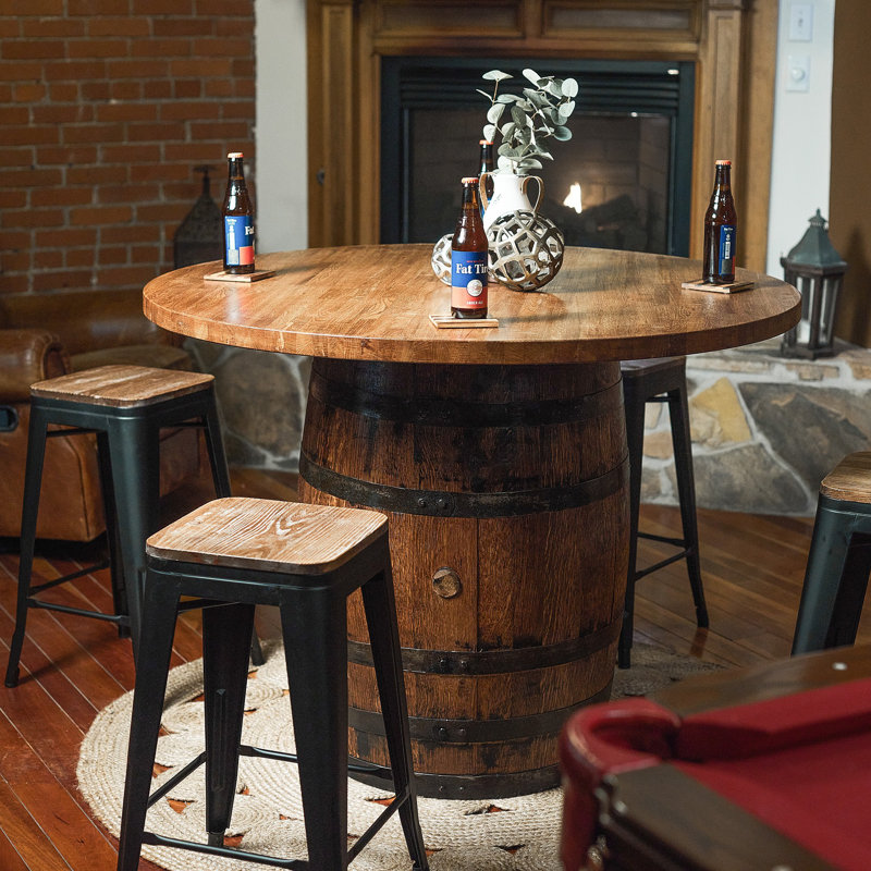  Whiskey Barrel Pub Table with 36" Oak Top Handmade Rustic Bar Table Crafted by Family-Owned Mystic Barrels