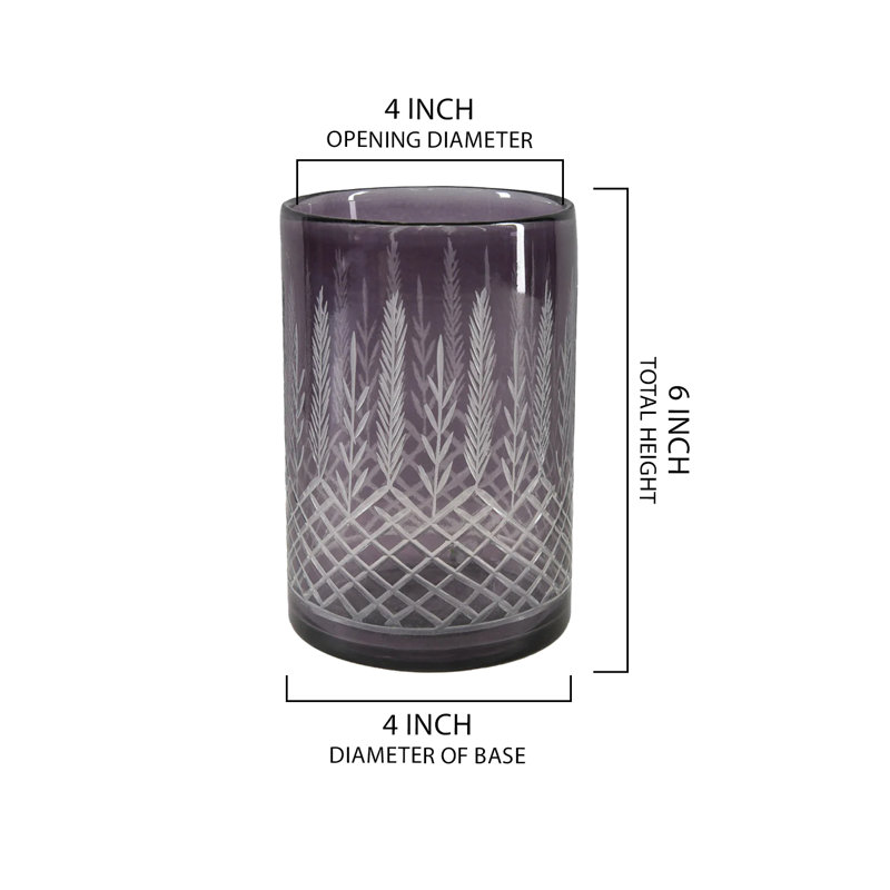 4" Palm Etched Glass Hurricane – Dual-Purpose Design, Elegant Artisanal Craftsmanship, Candle Holder, Flower Arrangment, Floral Vase, Table Centerpiece, Pack of 8