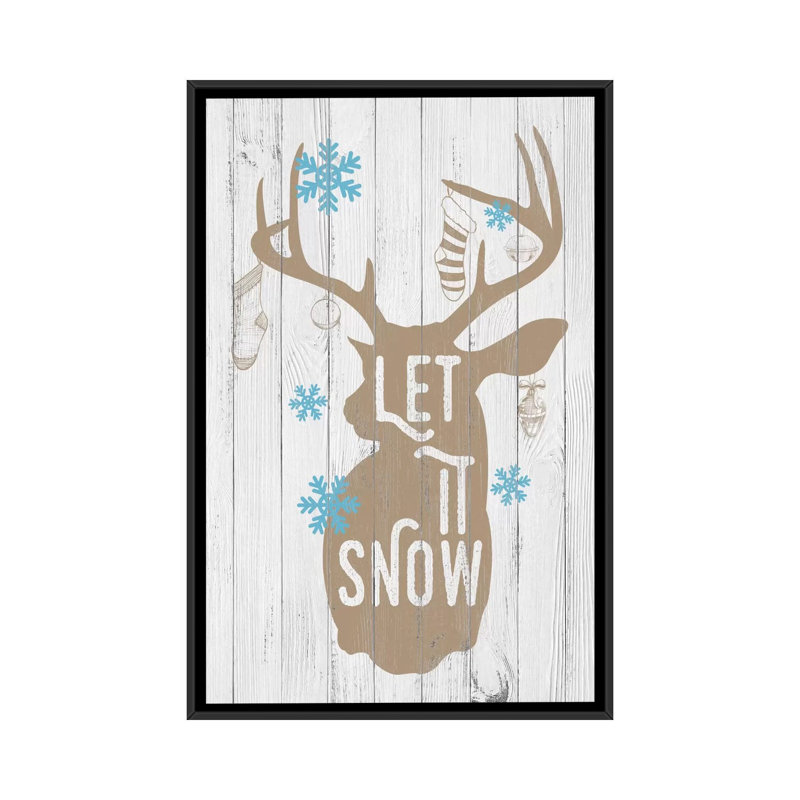 « let it snow », art textuel sur toile tendue, H 26 po x l 18 po x P 1,5 po, Toile encadrée noire, Pas de tapis