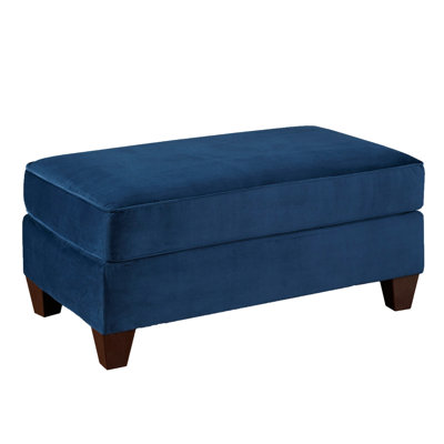 Fabric Cocktail In Navy Blue - Upholstery, Solid Legs, Geometric Pattern, Rectangular For Living Room , High Foam Cushion, Footrest Area