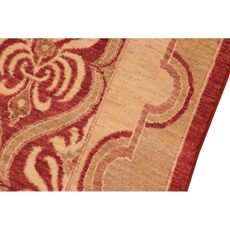 Tapis rouge / brun clair en laine noué à la main 7 pi 10 po x 9 pi 9 po Floral
