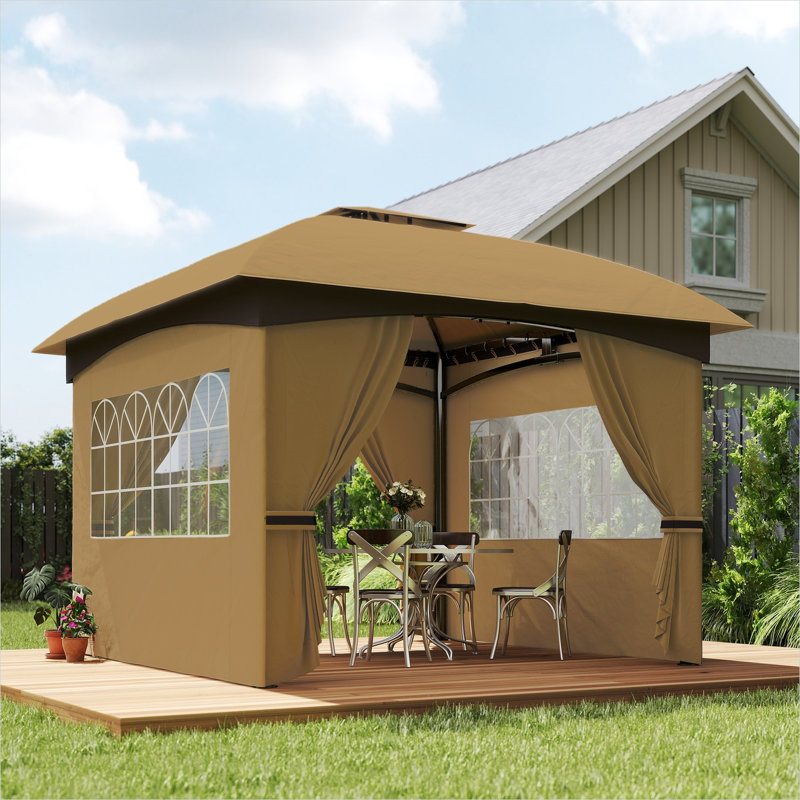 Gazebo with Outdoor Space, pairing combining 11 x 11 ft with Metal Frame and Polyester, Beige
