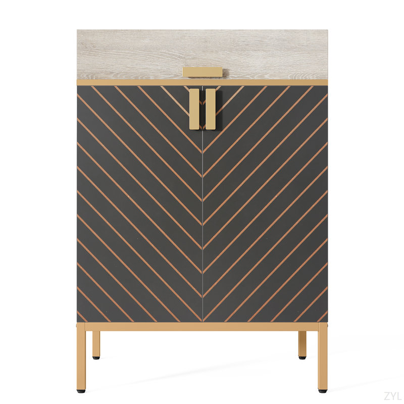 Armoire de rangement pour chaussures 31,49 po à 4 niveaux en bois gris et or avec portes