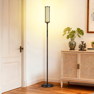 64.17" RGBIC Cylinder Bright Floor Lamps With Glass Lampshade With Wire Reinforcement And Remote Control