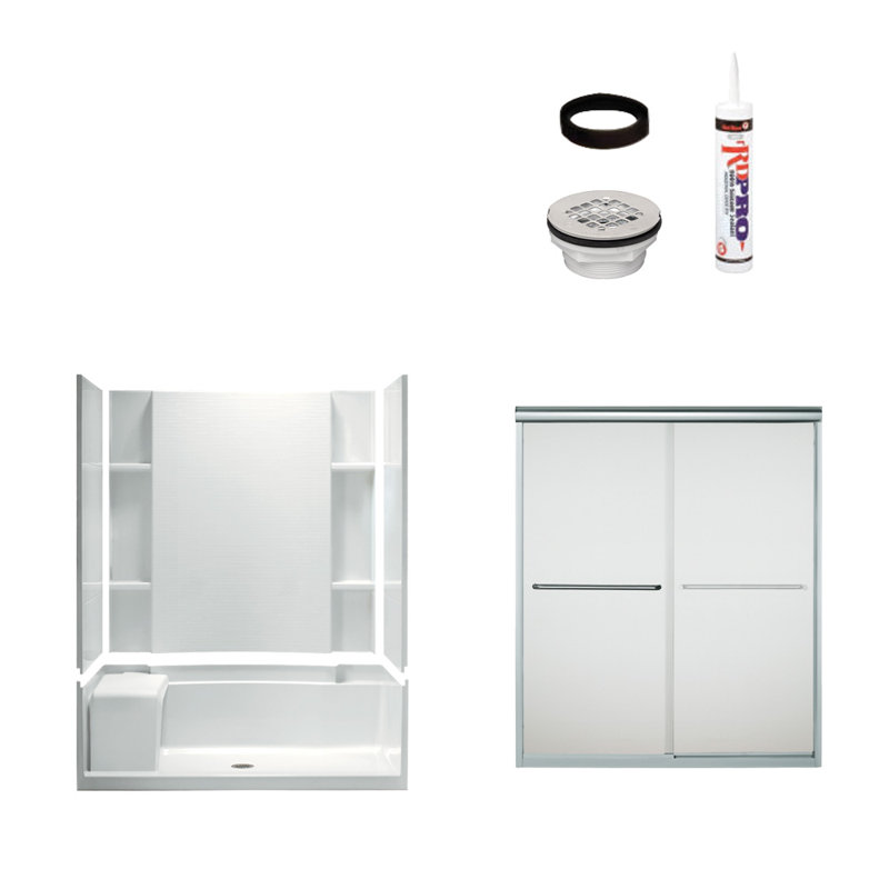 Accord 60" W x 74.5" H Framed Rectangle Sliding Shower Stall with Seat and Base Included, Chrome/White