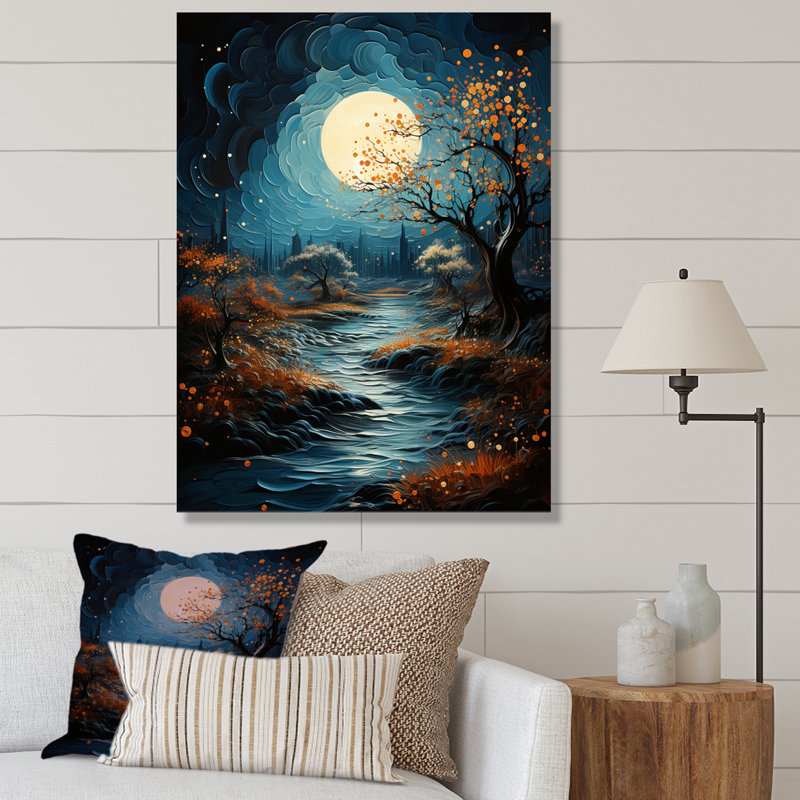 " Moonlight Azure Mystic River " Print, Wrapped Canvas, 32" H x 24" W x 1" D
