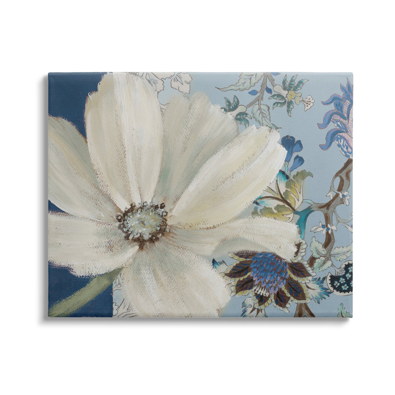 Fleur de Cosmo imminente et motif floral de vignes à motif cachemire, Toile tendue, H 48 po x l 36 po