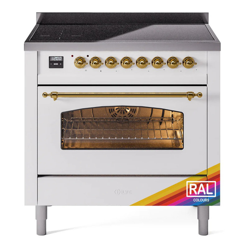 Cuisinière à induction 36 pouces avec 6 éléments à induction ILVE Nostalgie II Series (porte en verre), RAL / laiton