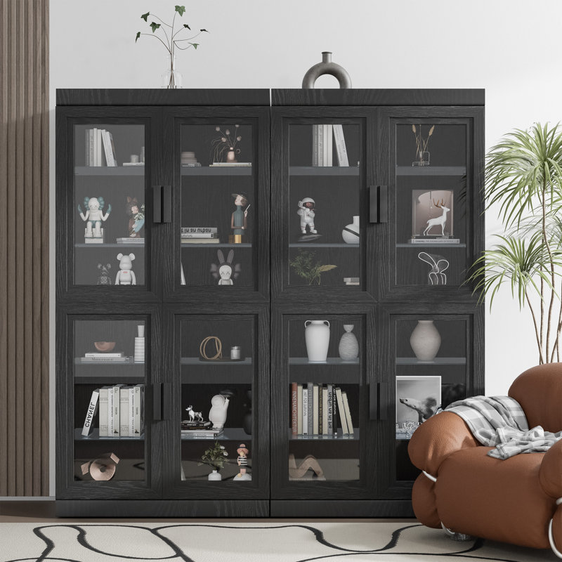Abagail 62" Glass Display Cabinet Dining Cabinet, Black