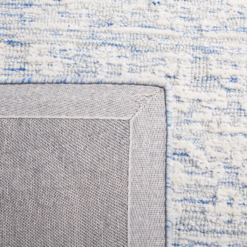 Bathsheb Hand Tufted Wool/Cotton with Cotton Backing Geometric Rug in Blue/Ivory, Rectangle 8' x 10'