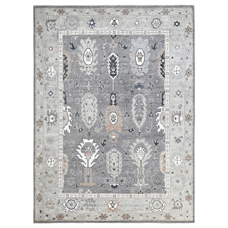 Tapis gris et argent noué à la main de haute qualité