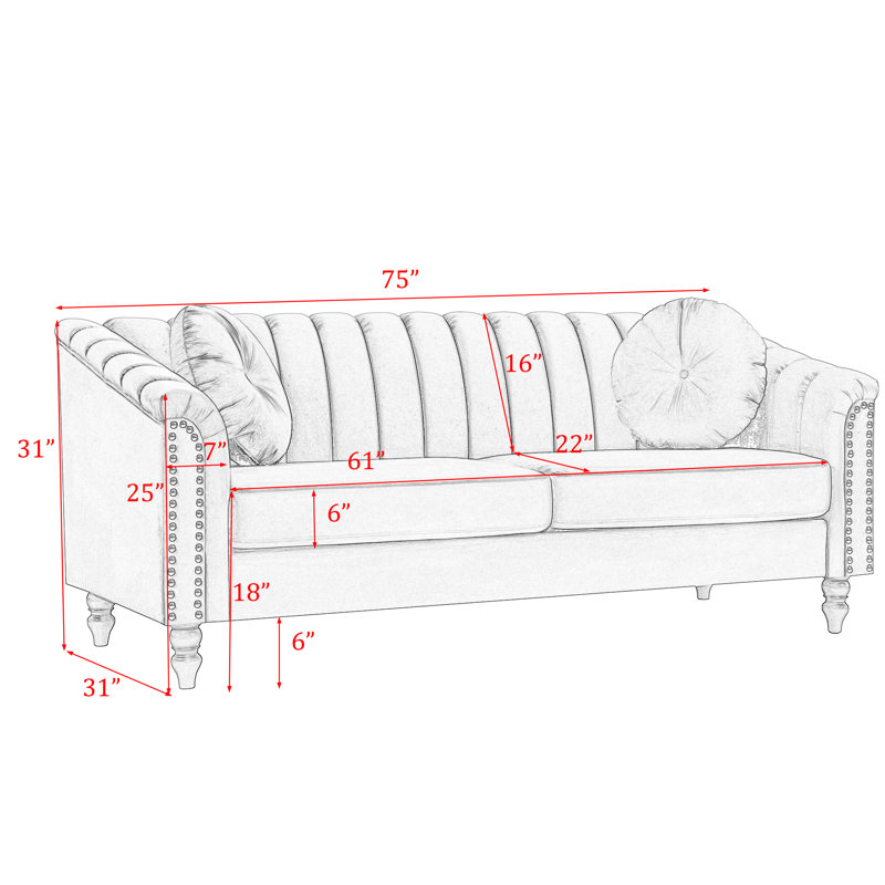 Canapé Mikole, Velours beige, H 31 po x l 75 po x P 31 po