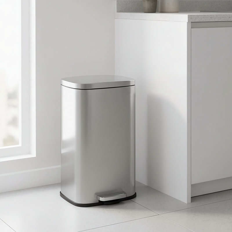 Poubelle à pédale en acier inoxydable résistante aux empreintes digitales avec poignée arrière, 8 Gal, Argent argent