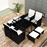 9 Pieces Rattan Garden Furniture Set with 1 Rattan Dining Table and 4 Rattan Chairs