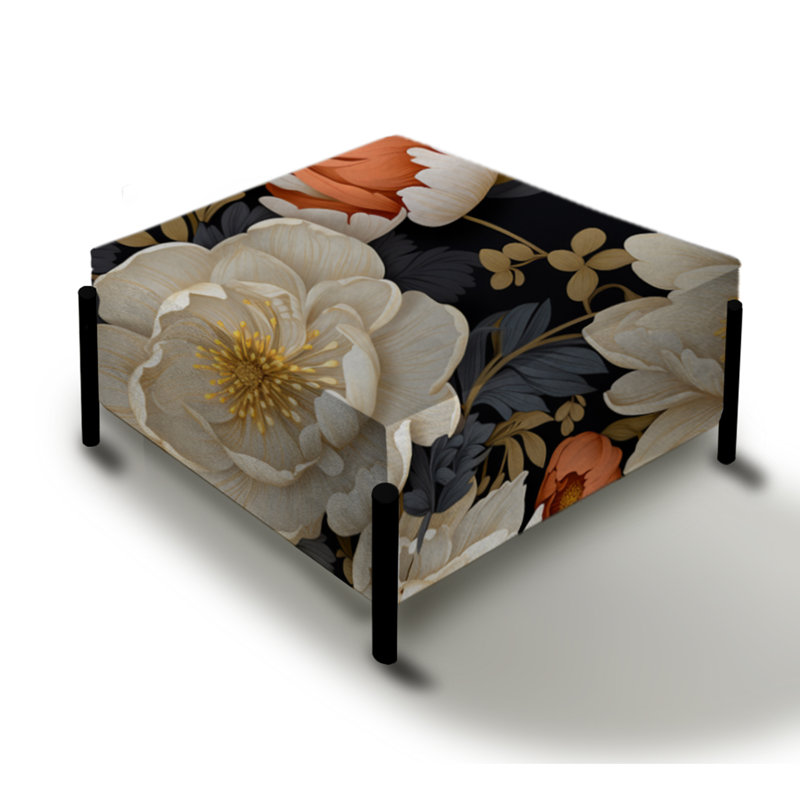 Grand repose-pieds carré blanc White Peony Paradise
