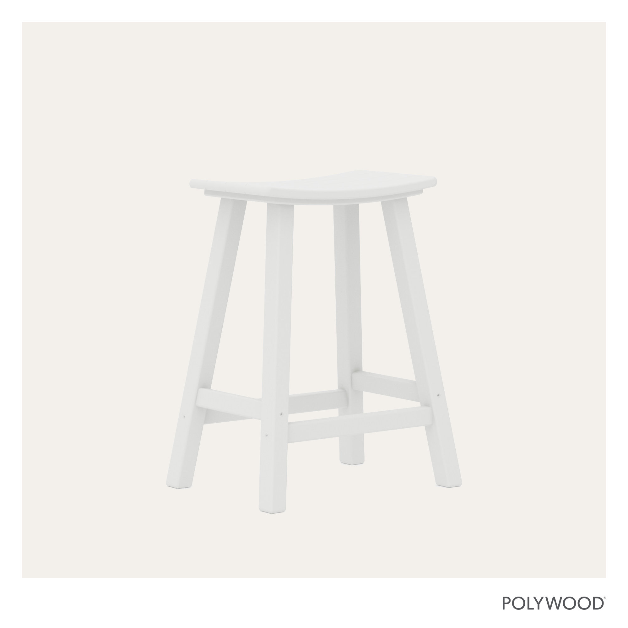 POLYWOOD Traditional Garden Patio Bar Stool, White, 24.75" H