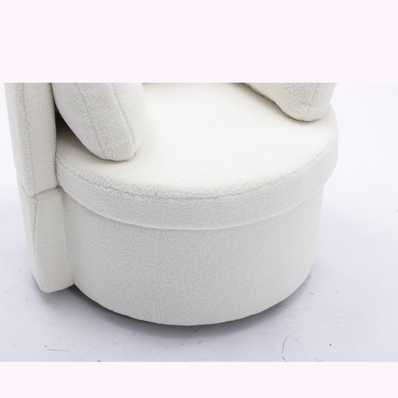Fauteuil demi-tonneau pivotant avec rangement, Laine ivoire