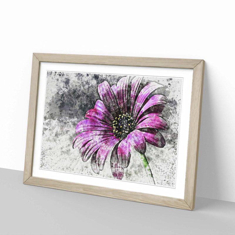Purple Daisy in Abstract - Picture Frame Painting Print, 35cm H x 50cm W x 2cm D, Oak