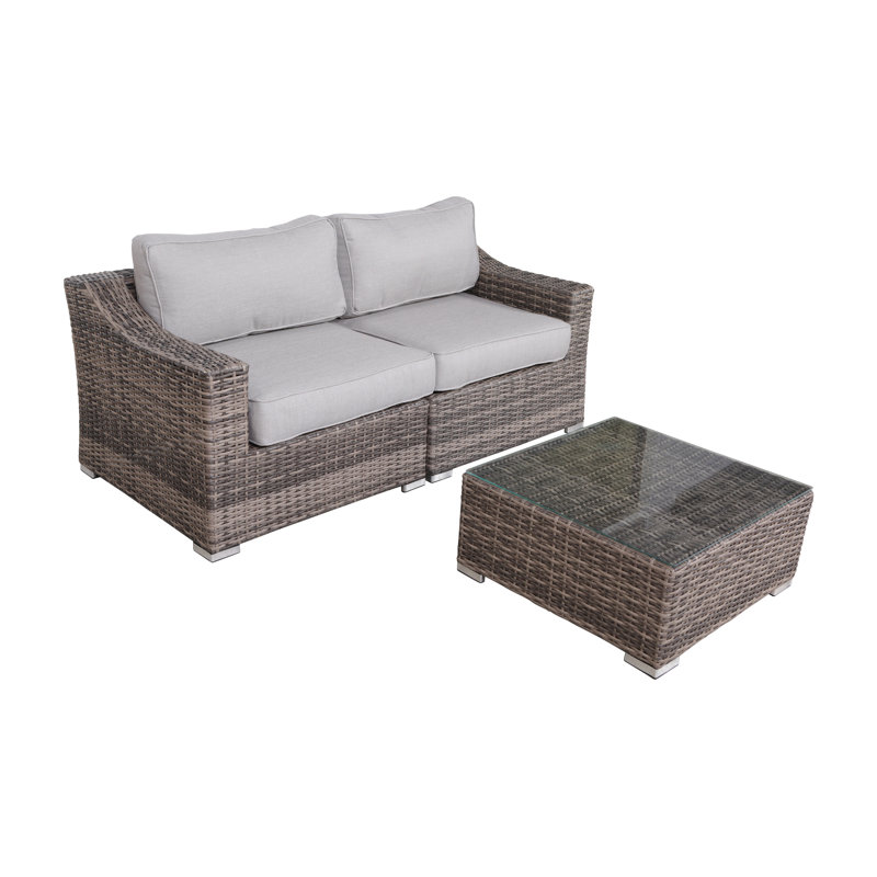 Ensemble de conversation pour 2 personnes avec coussins Moyeda, Mélange de gris