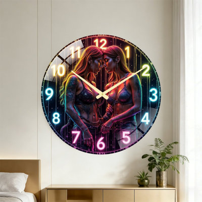 Horloge murale décorative élégante avec des couleurs néon vibrantes et un design unique - Horloge murale moderne en verre de 24 po