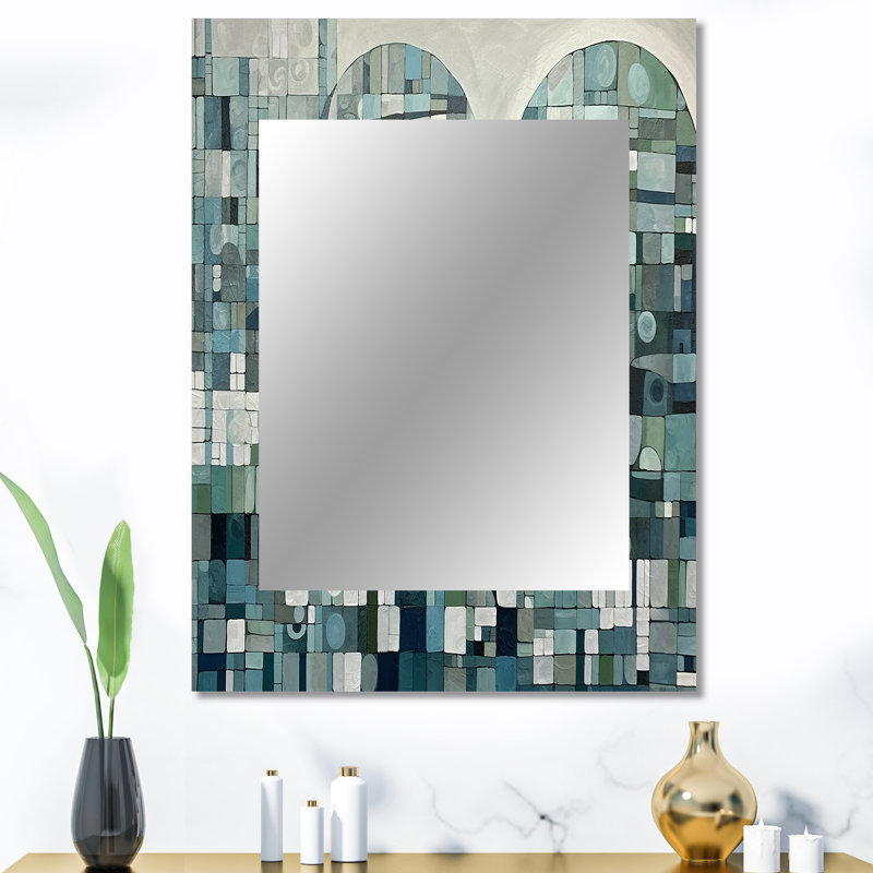 «Blue and Green Bohemian Medley - Boho Mosaic Unique Wall Mirror, Blue Mirror, Art imprimé en métal, 40 po x 30 po