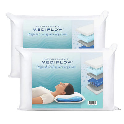 Mediflow Original Hybrid Foam Water Pillows – Set Of 2 Adjustable Waterbase Neck Support Pillows With Memory Foam Comfort & Cotton Covers (50 × 70 Cm, Pair)