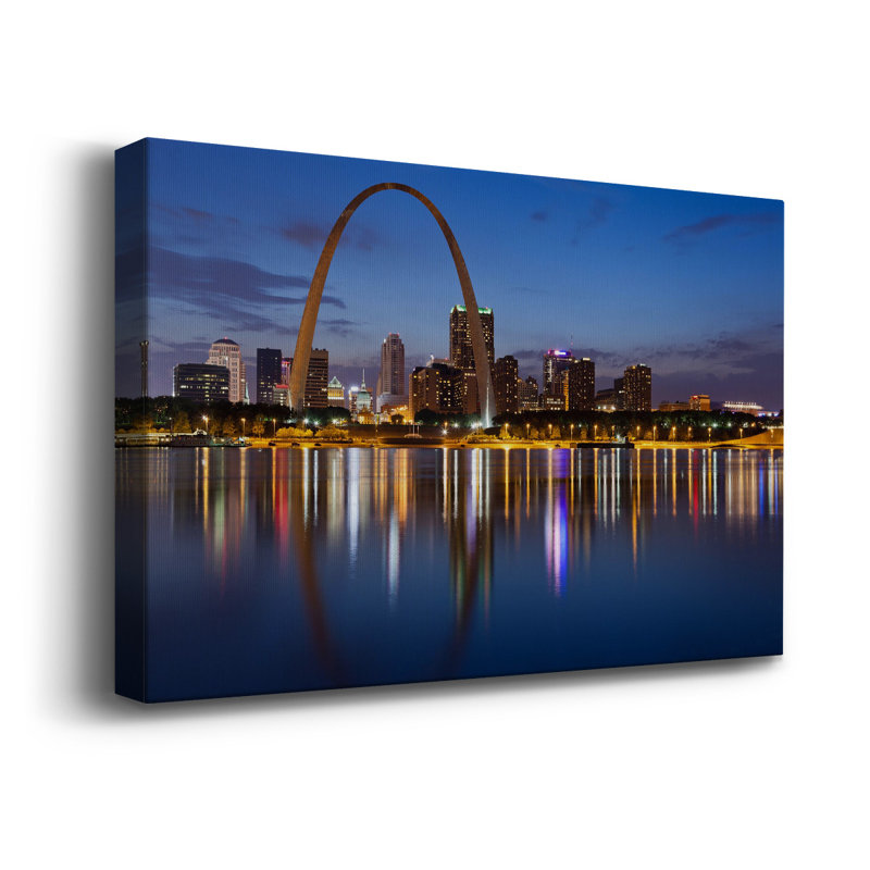 25_Gateway Arch At Twilight, toile tendue avec châssis de qualité supérieure - prête à être accrochée