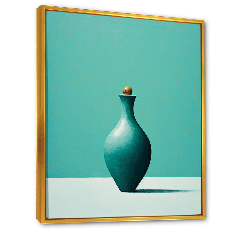 Tenpin turquoise sur toile, Cadre flottant doré, H 40 po x l 30 po x P 1,5 po