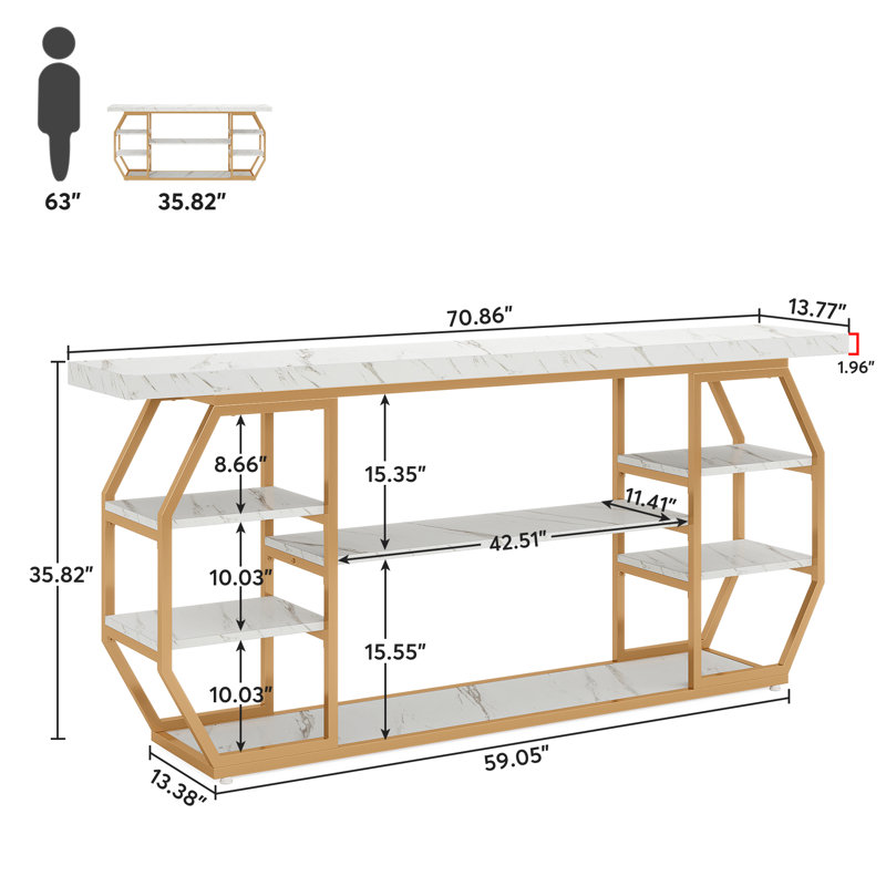 Console 70,86 po, Blanc / doré