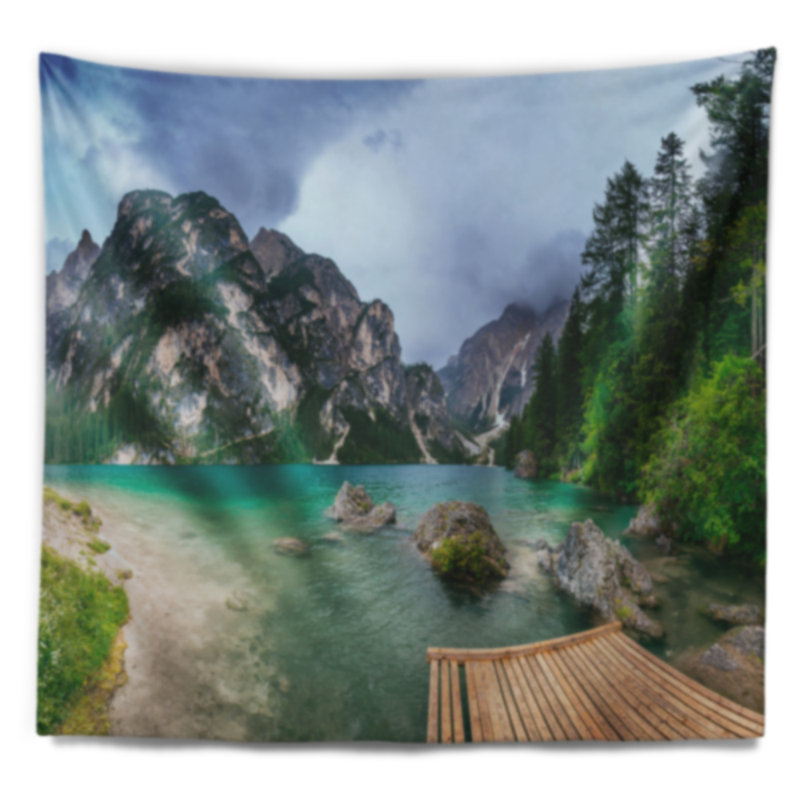 Tapisserie paysage lac entre montagnes, H 68 po x l 80 po